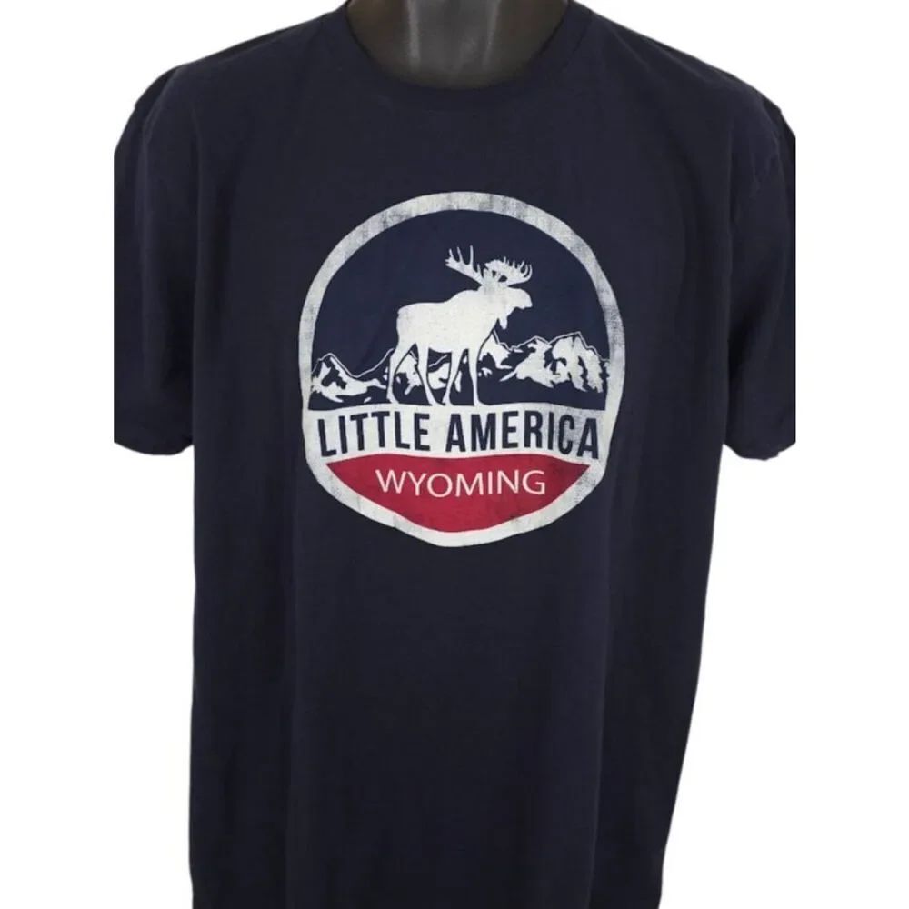 Little America Wyoming T Shirt Mens Size XL Blue Moose Travel Destination Tee
